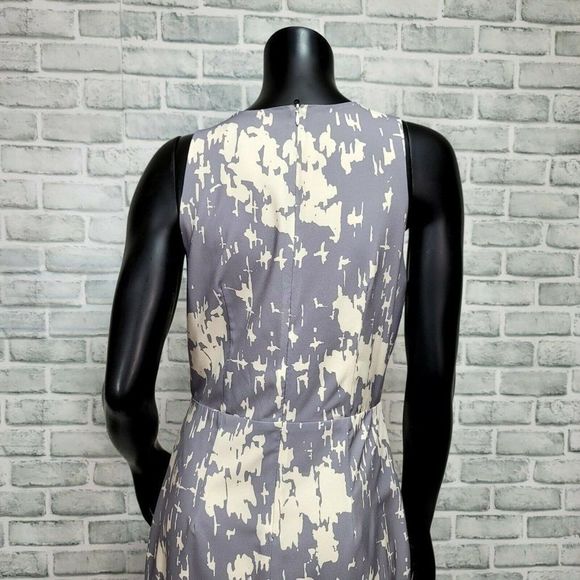 Karen Zambos Size M Rhys Grey Ivory Printed Crepe Cutout Sheath Dress - Picture 8 of 12